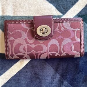 Coach Burgundy Wallet with Signature Design